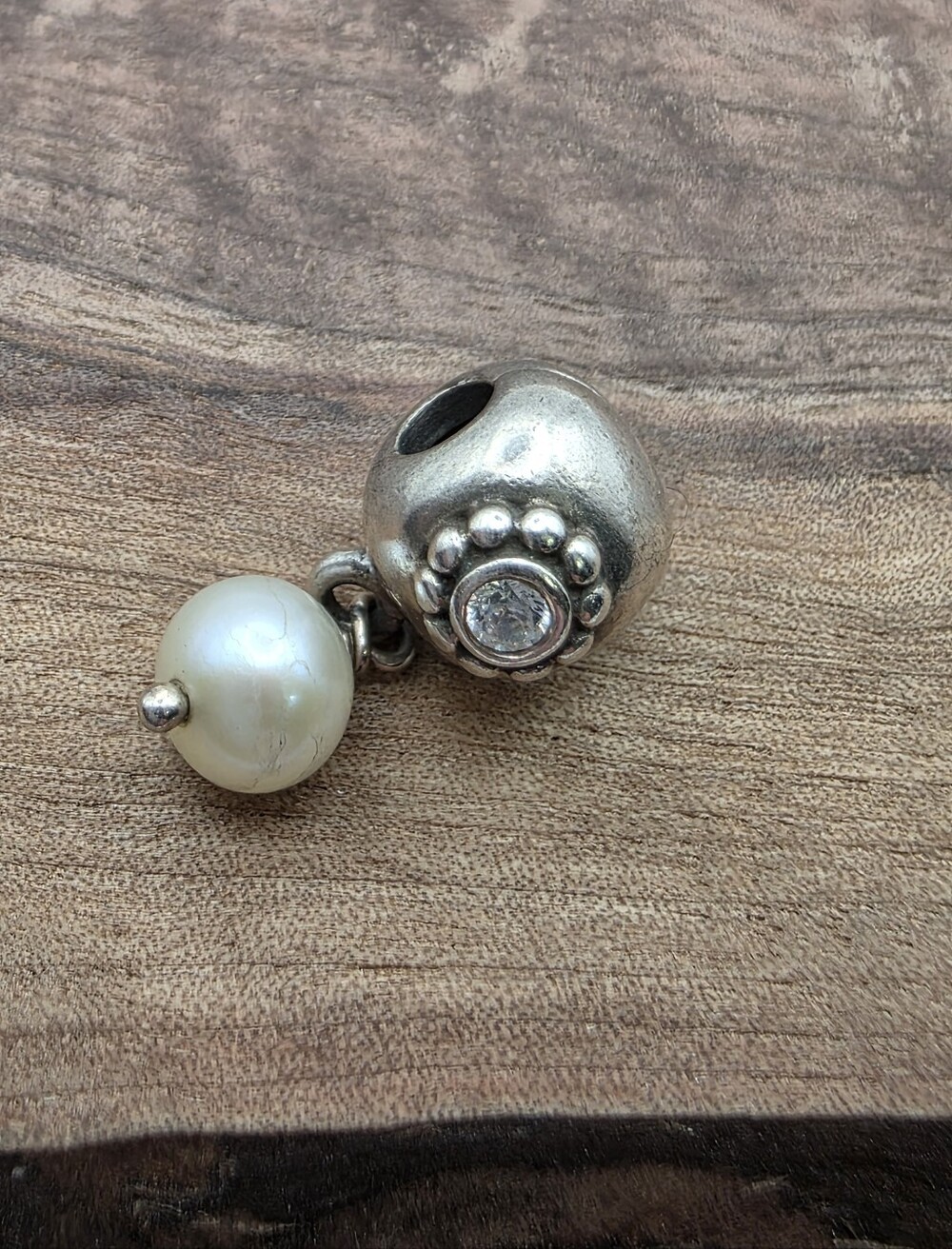 Retired Pandora Pearl of Wisdom Dangle Charm Bead Cubic Zirconia CZ 925 Sterling